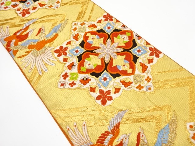 アンティーク　華紋に鳥模様織り出し袋帯（着用可）